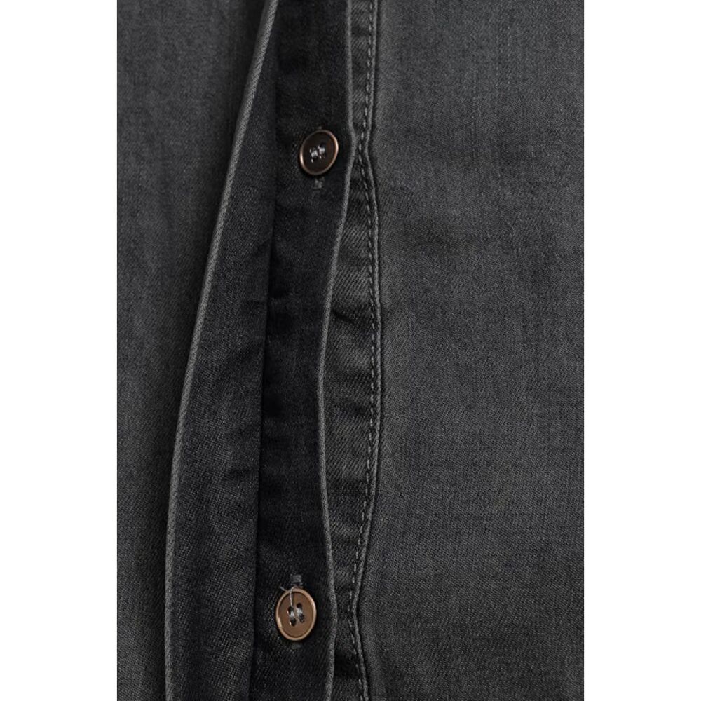 Boho Westen Core Black Grey Denim Shirt Dress Long Sleeve Button Down Midi Dress - Picture 6 of 8